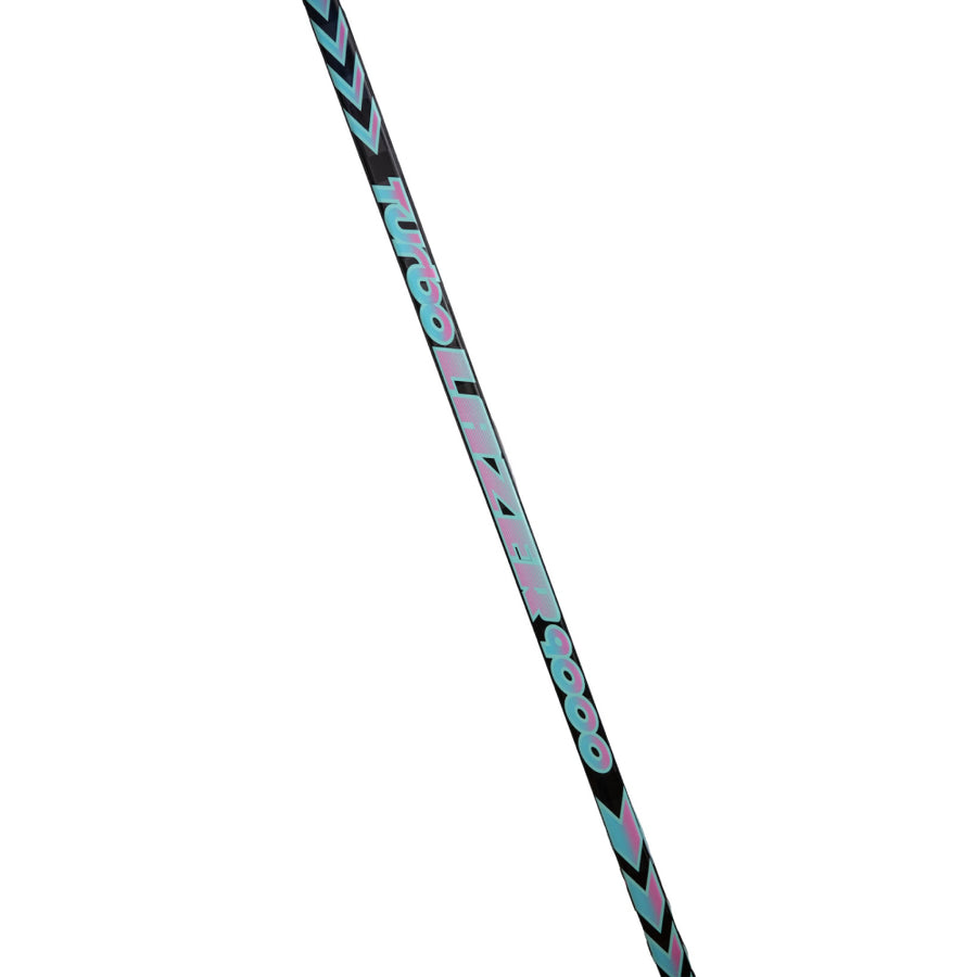 TurboLazer 9000 Miami senior hockey stick render, black carbon with magenta and ice chevrons