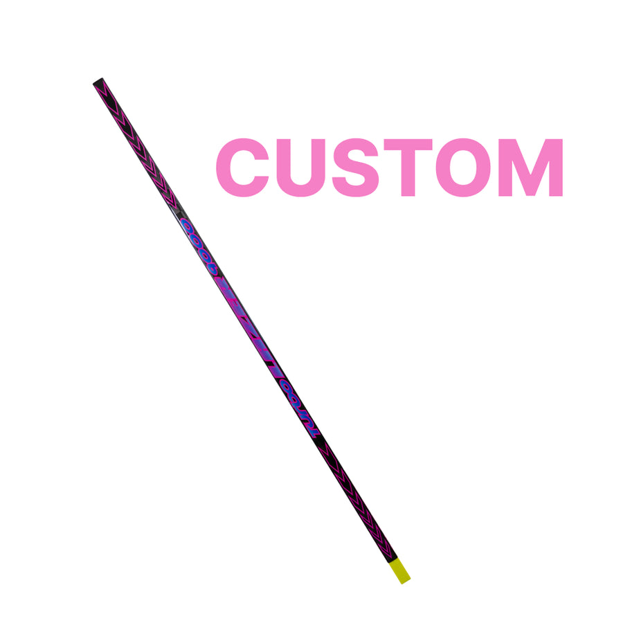 Custom TurboLazer 9000 ringette sticks in team colourways